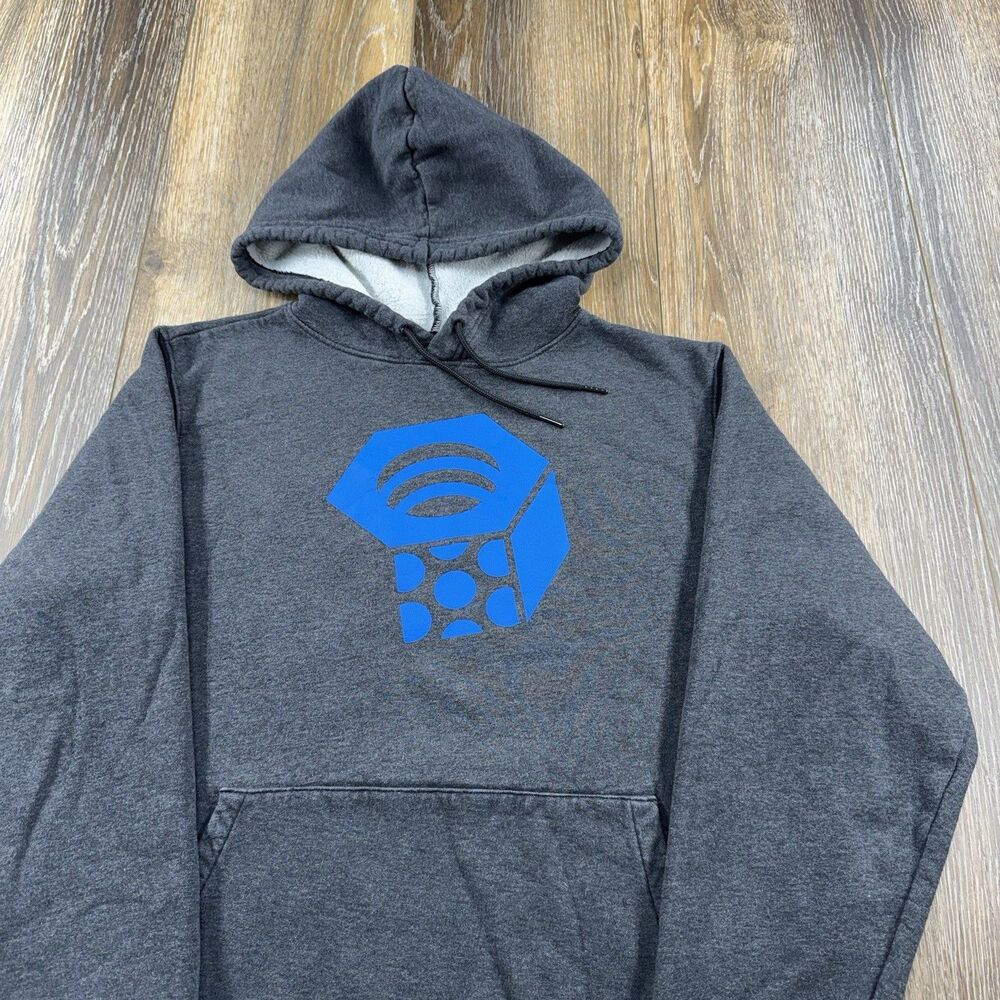 Mountain Hardwear Hoodie Mens L Gray Sweatshirt Hiking Camping Nut Logo Sweater